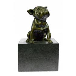 15 Lbs English Bulldog Dog Animal edition Bronze Sculpture on Marble Base Statue