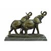 Image 1 : Two Walking African Elephants Bronze Sculpture on Marble Base figurine