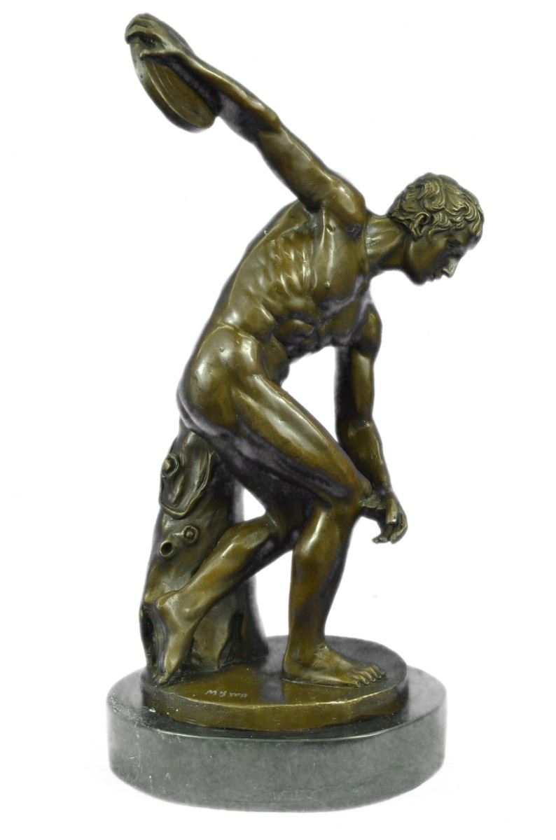 Bronze Sculpture Of Discus Thrower Discobolos Myron Figurine on marble base