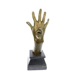 Original Abstract Hand With Face Bronze Statue