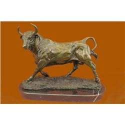 Solid Bronze Sculpture Of A Bull on Marble Base