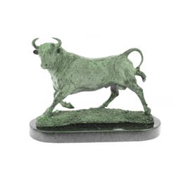 Solid Bronze Sculpture Of A Bull on Marble Base