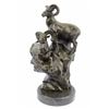 Image 1 : Two Rams On A Cliff Bronze Sculpture on Marble Base Statue