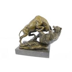 Hot Cast Stock Market Bull Vs Bear Bronze Sculpture on Marble Base Statue