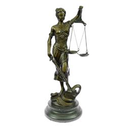 Blind Lady Of Justice Scales Law bronze Statue on marble base Sculpture