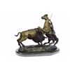 Image 5 : 23 LBS Buffalo Hunt Solid Bronze Statue on Marble base (13"X18")