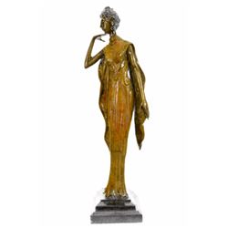 12 LBS Art Deco Theater Jazz Dancer Bronze Sculpture on Marble base Statue (20"X10")