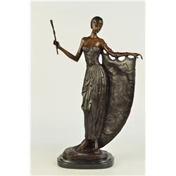 14 LBS Hot Cast Bronze On Marble Base Art Deco Dancer Sculpture (19"X13")