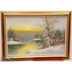 FRAMED OIL ON CANVAS LANDSCAPE PAINTING SIGNED BY