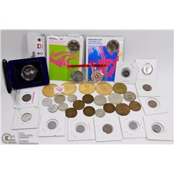 BROWN BOX W/ ASSORTED COLLECTORS COINS