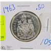 Image 1 : CANADIAN 1963 SILVER HALF DOLLAR