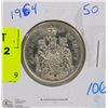 Image 1 : CANADIAN 1964 SILVER HALF DOLLAR