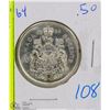 Image 1 : CANADIAN 1964 SILVER HALF DOLLAR