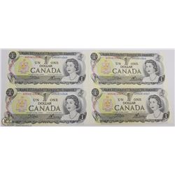 LOT OF 4 CANADIAN 1973 $1.00 BILLS UNC.