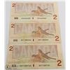 Image 1 : LOT OF 3 CANADIAN 1986 $2.00 DOLLAR BILLS