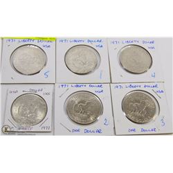 LOT OF 6 USA 1971 LIBERTY DOLLARS