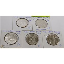 LOT OF 5 USA 1972 LIBERTY DOLLARS