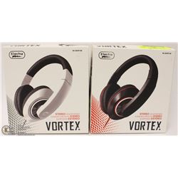 2 NEW  BLACK & WHITE  VORTEX STEREO HEADPHONES
