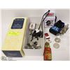 Image 1 : 187) BOX OF ASST ITEMS INCL COINS, CLOCKS AND MORE