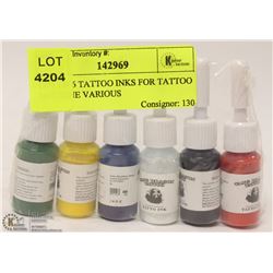 LOT OF 6 TATTOO INKS FOR TATTOO MACHINE VARIOUS