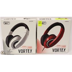 2 NEW VORTEX STEREO HEADPHONES RED & WHITE