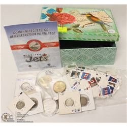 134) BOX FULL OF ASST COINS & STAMPS