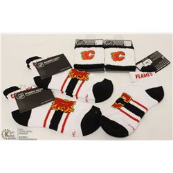 THREE NEW PAIRS OF CALGARY FLAMES WOMENS SOCKS
