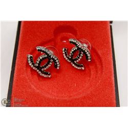 REPLICA CHANEL CUBIC ZIRCONIA EARRINGS, BLACK