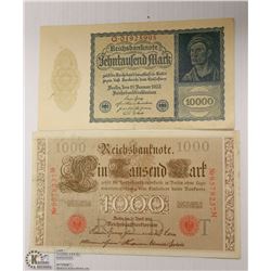 TWO GERMAN BANKNOTES 10000 MARKS 1922