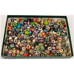 BOX OF 200+ PANDORA STYLE GLASS & METAL BEADS