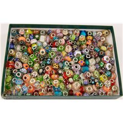 BOX OF 200+ PANDORA STYLE GLASS & METAL BEADS