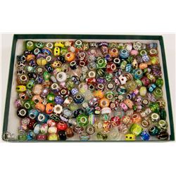BOX OF 200+ PANDORA STYLE GLASS & METAL BEADS