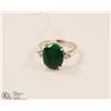 Image 1 : 217-GREEN EMERALD & CZ  RING .925 STERLING SILVER