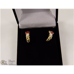 113-GENUINE RUBY&CZ EARRING .925 STERLING SILVER