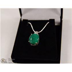 69-NATURAL EMERALD&CZ.925 STERLING SILVER PENDANT