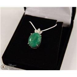 73-NATURAL EMERALD &CZ.925 STERLING SILVER PENDANT