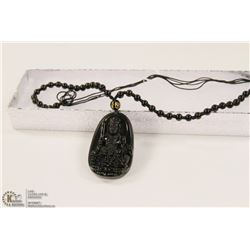 145-NATURAL OBSIDIAN CRYSTAL BUDDHA NECKLACE