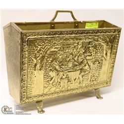 VINTAGE BRASS FIREPLACE PAPER HOLDER 17"X8"X15"