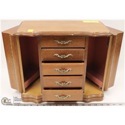 VINTAGE OAK JEWELLERY MUSIC BOX CABINET WITH FLIP