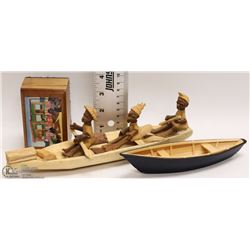 HANDCRAVED WOOD CANOE/BOAT W/3