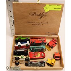 CIGAR BOX FULL OF HOTWHEELS AND MATCHBOX TOY CARS