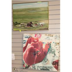 FRAMED FARM SCENE WALL HANGING SOLD W/ CANVAS