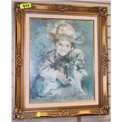 FRAMED BOY & HIS DOG PRINT 23X27