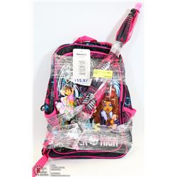 LOT W/ MONSTER HIGH BACKPACK W/ 2 UMBRELLAS, ONE