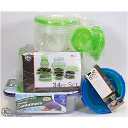 FLAT OF 74 PCS OF REUSABLE FOOD CONTAINERS, NEW