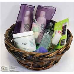 BROWN BASKET W/NEW WOMEN'S PRODUCTS -