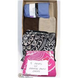 FLAT OF 5 PAIRS OF ASSORTED PILLOW CASES