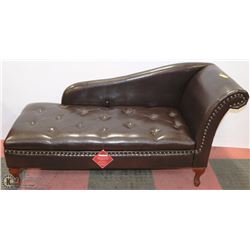 NEW BROWN LEATHER STORAGE CHAISE LOUNGE