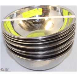 STACK OF TEN 9" STAINLESS STEEL BOWLS