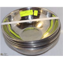 STACK OF TEN 9" STAINLESS STEEL BOWLS
